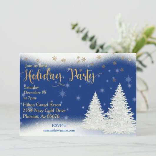 オフィスホリデーパーティスノーフレーク金ゴールドランドスケープ 招待状 (スタンド正面)