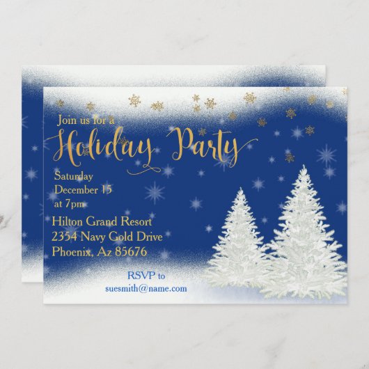 オフィスホリデーパーティスノーフレーク金ゴールドランドスケープ 招待状 (正面/裏面)