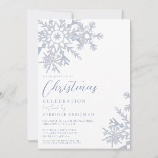 オフィス企業ののスノーフレーククリスマスパーティー 招待状 (正面)