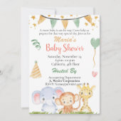 オフィス赤ちゃんシャワージャングルサファリジェンダーニューター 招待状 (正面)