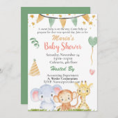 オフィス赤ちゃんシャワージャングルサファリジェンダーニューター 招待状 (正面/裏面)