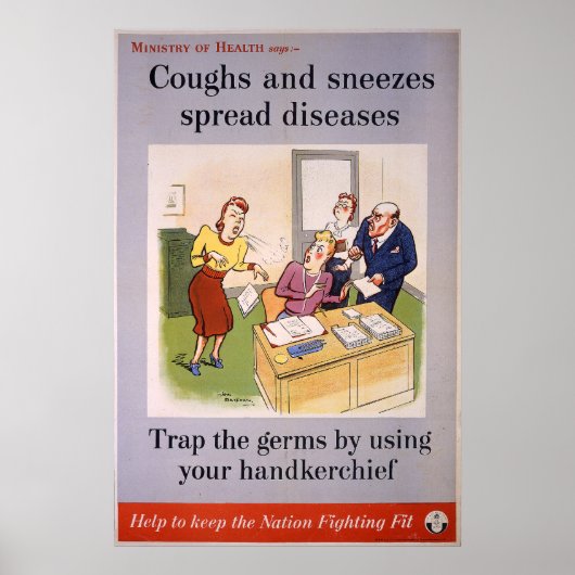 オフィス、咳、くしゃみなどが病気を広げる ポスター (正面)