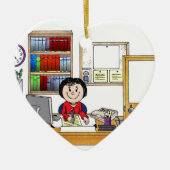 オフィス、女性-パーソナライズな漫画のギフト セラミックオーナメント (正面)