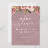 オフィーリア コテージコア ダスティピンク フローラル ベビーシャワー 招待状 (正面)