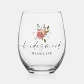 オフェリアコテージコーレダスティピンクフローラブライデスメイド ステムなしワイングラス (正面)