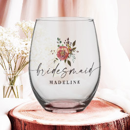オフェリアコテージコーレダスティピンクフローラブライデスメイド ステムなしワイングラス