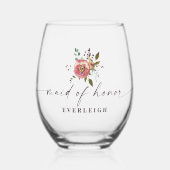 オフェリアコテージダスティピンクフローラメイド・オブ・オーナー(花嫁付き添い人) ステムなしワイングラス (正面)