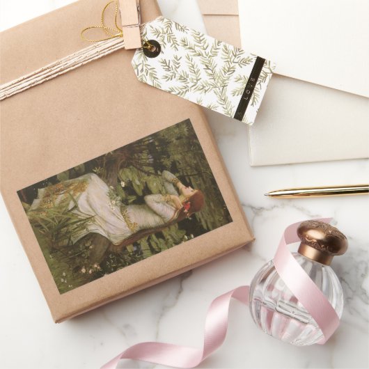 オフェリアバイザポンドバイジョンウィリアムウォーターハウス 長方形シール (ギフト)