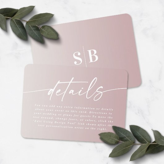 オフエレガントグラデーションホワイトとマウヴ結婚の詳細 エンクロージャーカード