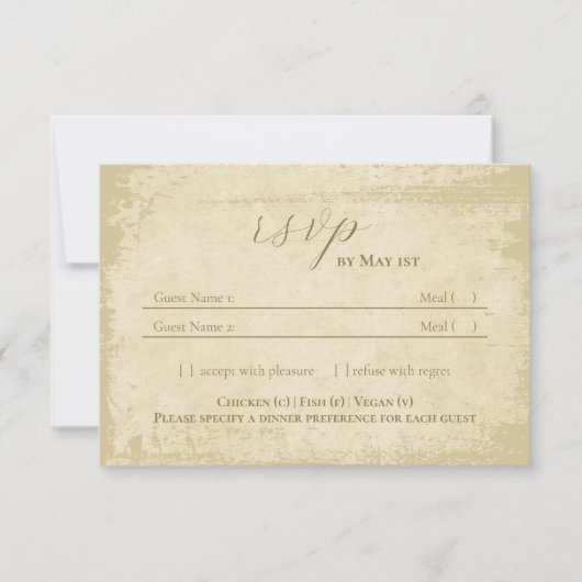 オフエレガントホワイトエッジグランジウェディングRSVPカード 出欠カード (正面)
