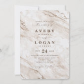 オフエレガントホワイトベージュ金属大理石結婚の 招待状 (正面)