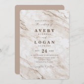 オフエレガントホワイトベージュ金属大理石結婚の 招待状 (正面/裏面)