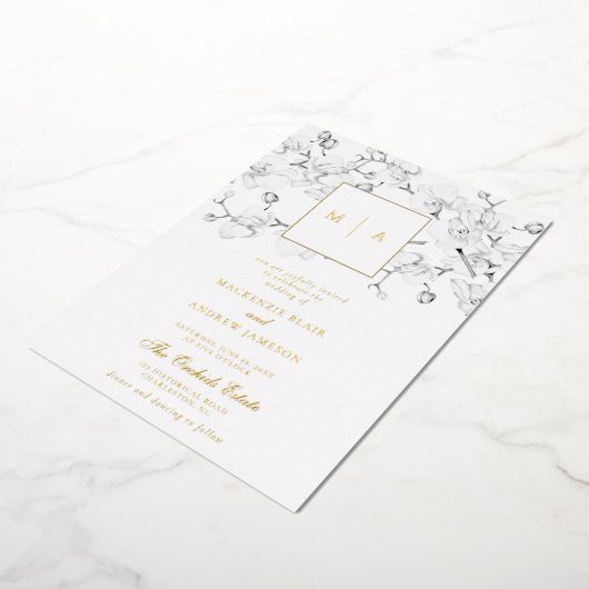 オフォーマルラモダンンリースモノグラム結婚ズ 箔招待状 (回転した状態)