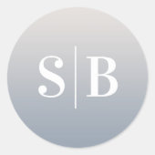 オフグラデーションモノグラムのホワイトと埃の多いブルー結婚ズ ラウンドシール (正面)