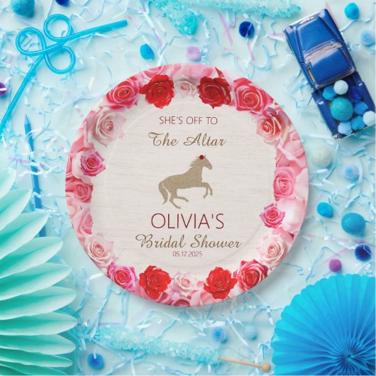 オフザサールレッドローゼスブライダルシャワー ペーパープレート (パーティー)