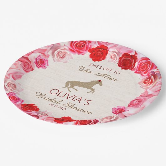 オフザサールレッドローゼスブライダルシャワー ペーパープレート (アングル)