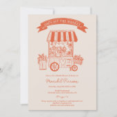 オフザマーケットのオレンジ色の落書きブライダルシャワー 招待状 (正面)