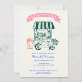 オフザマーケットのレトロな落書きブライダルシャワー 招待状 (正面)