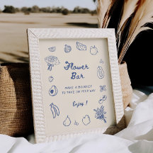 オフザマーケットの青い手描き花のバー