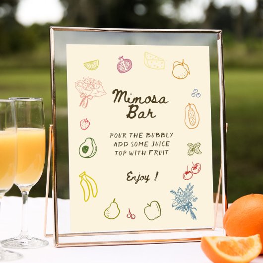オフザマーケットハンドドローブライダルシャワーミモザバー ポスター