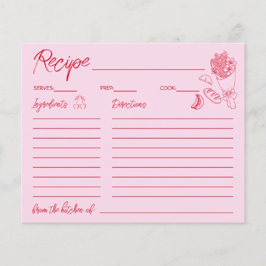 オフザマーケットピンクレッドブライダルシャワーレシピカード (正面)