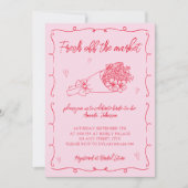 オフザマーケットピンク&レッドハンドドローブライダルシャワー 招待状 (正面)