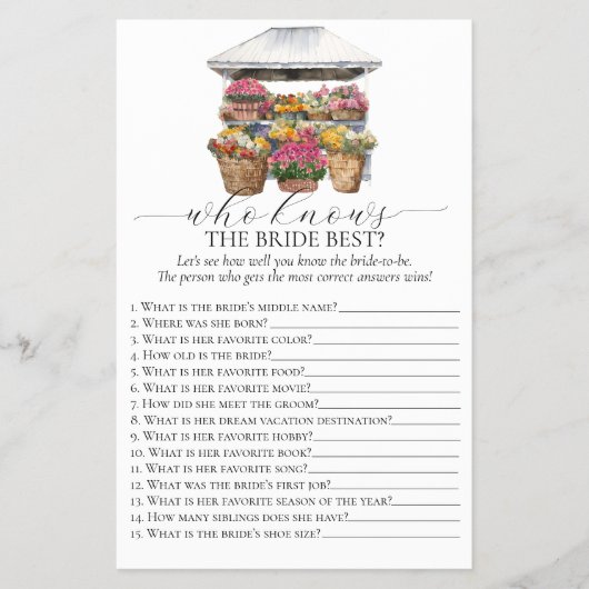 オフザマーケットフローラショップブライダルシャワーゲーム チラシ (正面)