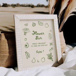 オフザマーケット緑の手描き花のバー ポスター