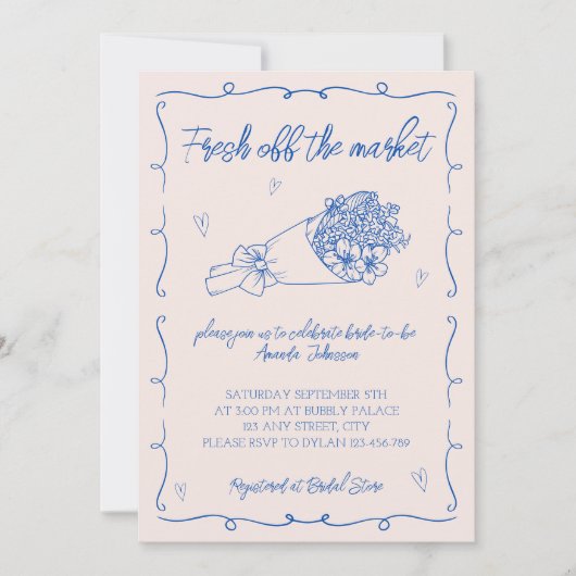 オフザマーケット花手描きブライダルシャワー 招待状 (正面)