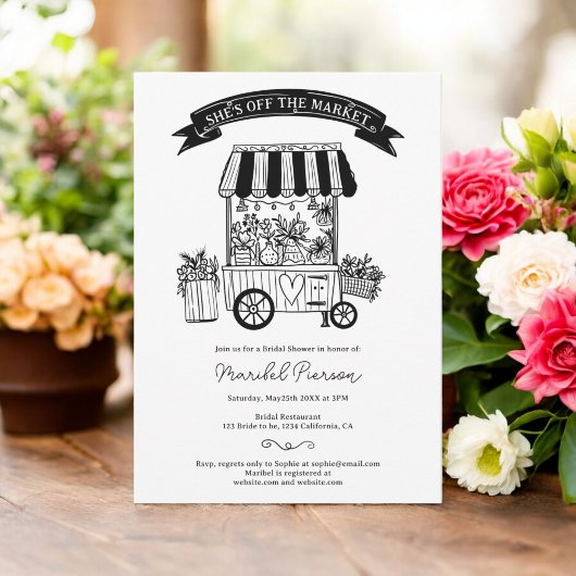オフザマーケット黒落書きブライダルシャワー 招待状