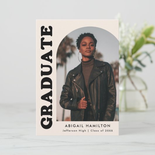 オフセットアーチクリームフォト卒業パーティー 招待状 (スタンド正面)