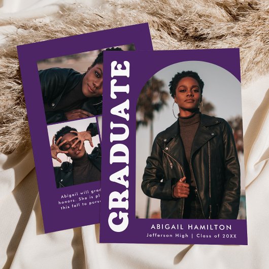 オフセットアーチパープル4フォト卒業 案内状