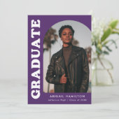 オフセットアーチパープル4フォト卒業 案内状 (スタンド正面)