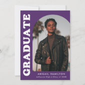 オフセットアーチパープル4枚写真卒業 案内状 (正面)