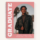 オフセットアーチピンク写真卒業ゲストブック ノートブック (正面)