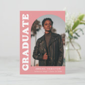 オフセットアーチピンク4フォト卒業 案内状 (スタンド正面)