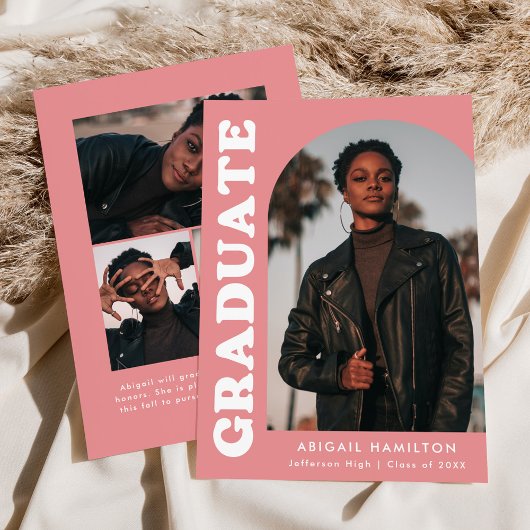 オフセットアーチピンク4フォト卒業 案内状