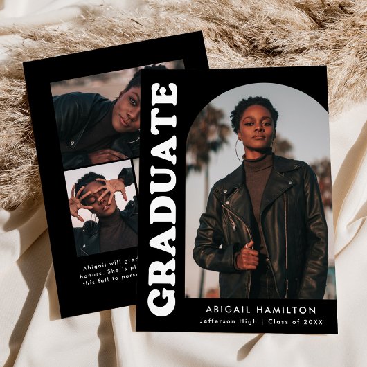 オフセットアーチブラック4フォト卒業 案内状