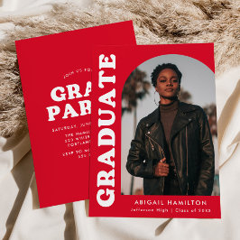 オフセットアーチレッドフォト卒業パーティー 招待状