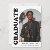 オフセットアーチ黒白4枚の写真卒業 案内状 (正面)