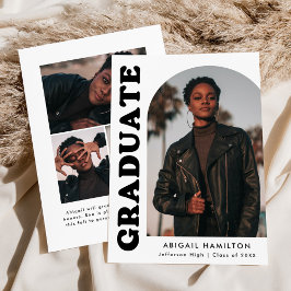 オフセットアーチ黒白4枚の写真卒業 案内状