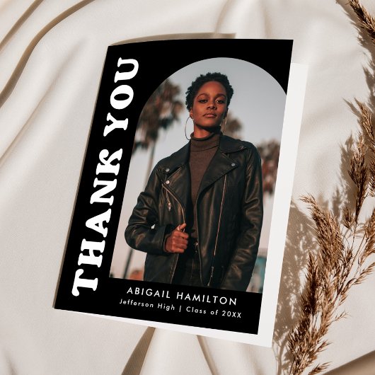 オフセットアーチ ブラック＆ホワイト 4 枚の写真 卒業 サンキューカード