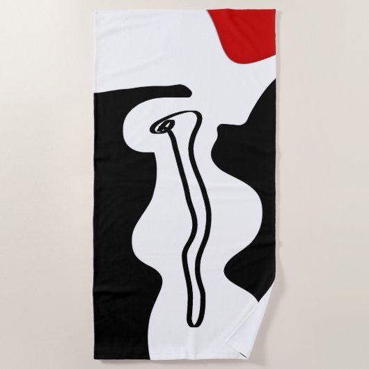 オフセットチャンバー：抽象芸術ブラック、ホワイト、レッド ビーチタオル (正面)