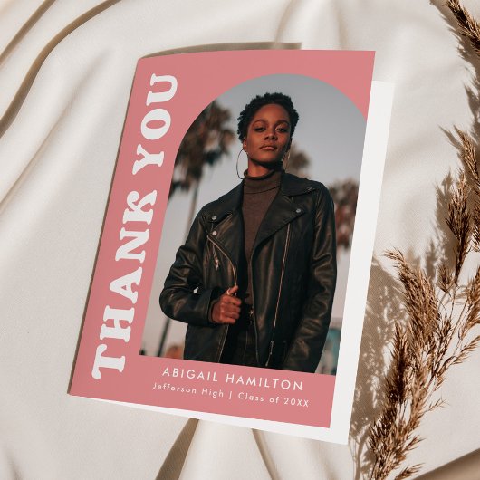 オフセットピンクアーチ4写真卒業 サンキューカード