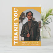 オフセット黄色オレンジアーチ写真卒業 サンキューカード (スタンド正面)