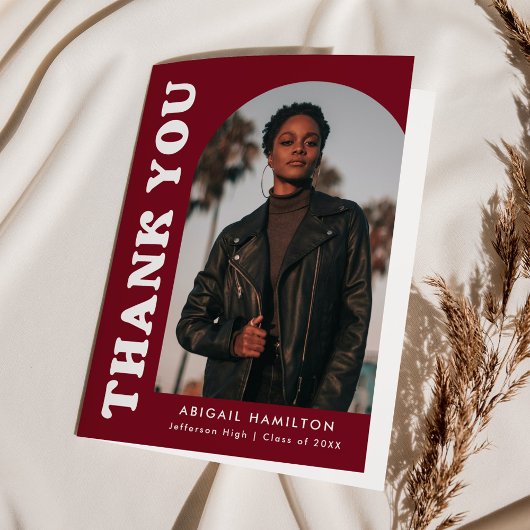 オフセットBurgundy Arch 4写真卒業 サンキューカード