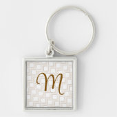 オフパーソナライズされたホワイトタンブル正方形キーチェーン キーホルダー (正面)