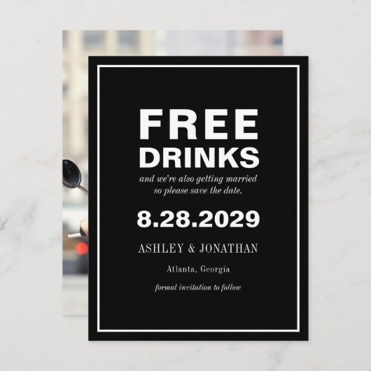 オフビートおもしろいウェディング写真で日付を保存 セーブザデート (正面/裏面)