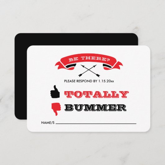 オフビートウェディングRSVP – 黒と赤 出欠カード (正面/裏面)