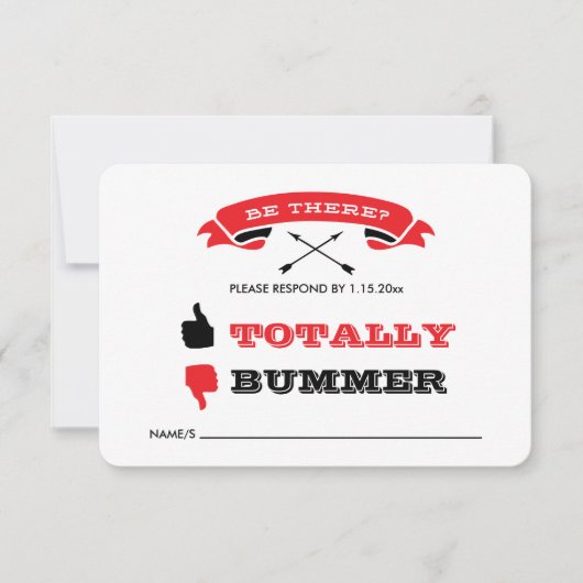 オフビートウェディングRSVP – 黒と赤 出欠カード (正面)